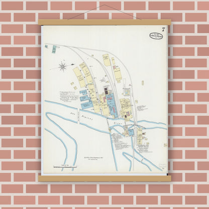 Old map wall art mockup — magnetic wood frame on brick wall — Sanborn Fire Insurance Map from Lockport, Will County, Illinois (1891), Sheet #0007