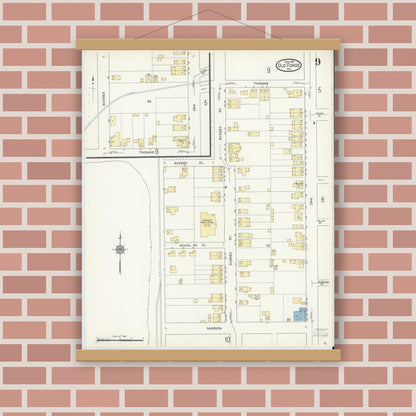 Old map wall art mockup — magnetic wood frame on brick wall — Sanborn Fire Insurance Map from Old Forge, Lackawanna County, Pennsylvania (1914), Sheet #0009