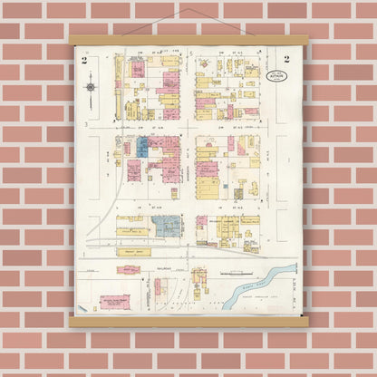 Old map wall art mockup — magnetic wood frame on brick wall — Sanborn Fire Insurance Map from Aitkin, Aitkin County, Minnesota (1936), Sheet #0002
