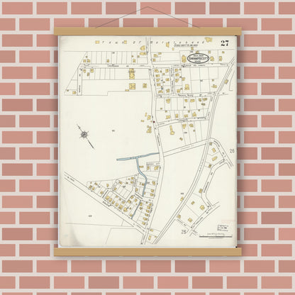 Old map wall art mockup — magnetic wood frame on brick wall — Sanborn Fire Insurance Map from Swampscott, Essex County, Massachusetts (1920), Sheet #0027
