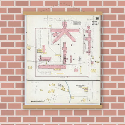Old map wall art mockup — magnetic wood frame on brick wall — Sanborn Fire Insurance Map from Ionia, Ionia County, Michigan (1895), Sheet #0010