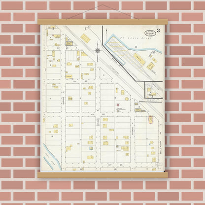 Old map wall art mockup — magnetic wood frame on brick wall — Sanborn Fire Insurance Map from Stuart, Martin County, Florida (1915), Sheet #0003