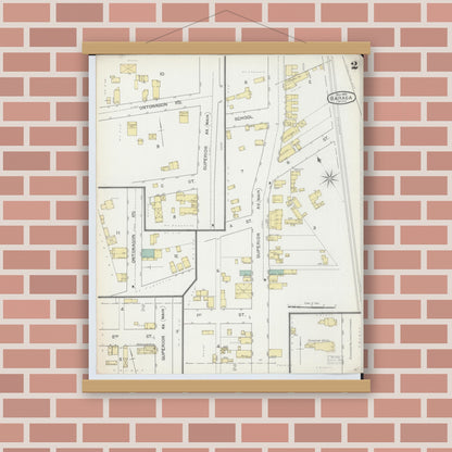 Old map wall art mockup — magnetic wood frame on brick wall — Sanborn Fire Insurance Map from Baraga, Baraga County, Michigan (1892), Sheet #0002