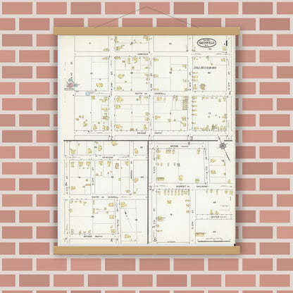 Old map wall art mockup — magnetic wood frame on brick wall — Sanborn Fire Insurance Map from Smithfield, Johnston County, North Carolina (1915), Sheet #0004