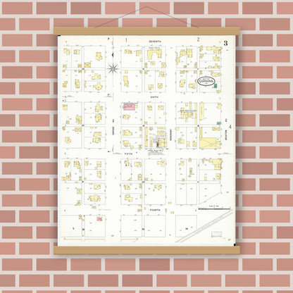 Old map wall art mockup — magnetic wood frame on brick wall — Sanborn Fire Insurance Map from Corning, Adams County, Iowa (1907), Sheet #0003