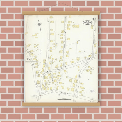 Old map wall art mockup — magnetic wood frame on brick wall — Sanborn Fire Insurance Map from North Adams, Berkshire County, Massachusetts (1914), Sheet #0005