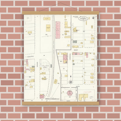 Old map wall art mockup — magnetic wood frame on brick wall — Sanborn Fire Insurance Map from Inglewood, Los Angeles County, California (1907), Sheet #0002