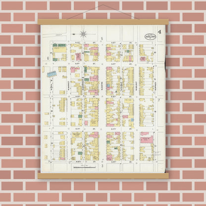 Old map wall art mockup — magnetic wood frame on brick wall — Sanborn Fire Insurance Map from Ashland, Schuylkill County, Pennsylvania (1902), Sheet #0004