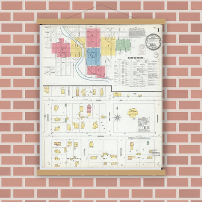 Old map wall art mockup — magnetic wood frame on brick wall — Sanborn Fire Insurance Map from Berlin, Green Lake County, Wisconsin (1900), Sheet #0001