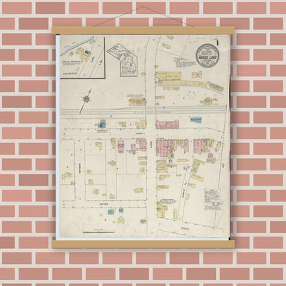 Old map wall art mockup — magnetic wood frame on brick wall — Sanborn Fire Insurance Map from Grass Lake, Jackson County, Michigan (1913) - Complete Map Set