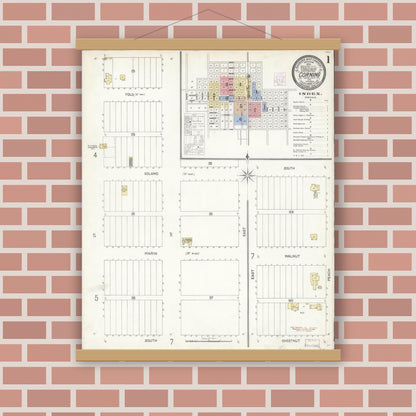 Old map wall art mockup — magnetic wood frame on brick wall — Sanborn Fire Insurance Map from Corning, Tehama County, California (1903) - Complete Map Set