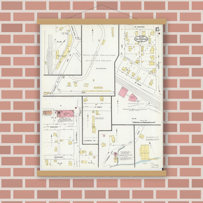 Old map wall art mockup — magnetic wood frame on brick wall — Sanborn Fire Insurance Map from Valparaiso, Porter County, Indiana (1910), Sheet #0017