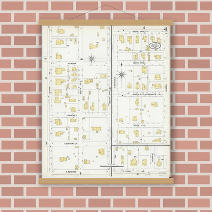Old map wall art mockup — magnetic wood frame on brick wall — Sanborn Fire Insurance Map from Ocala, Marion County, Florida (1901), Sheet #0004