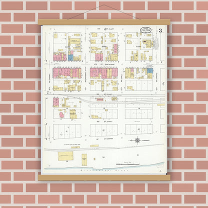 Old map wall art mockup — magnetic wood frame on brick wall — Sanborn Fire Insurance Map from Fulton, Whiteside County, Illinois (1912), Sheet #0003