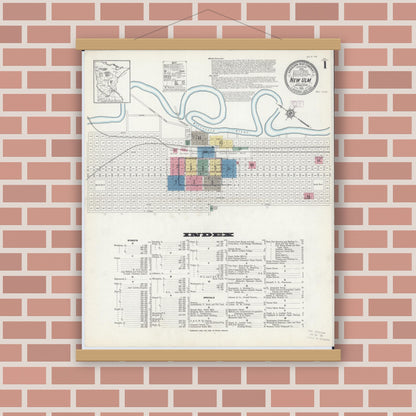 Old map wall art mockup — magnetic wood frame on brick wall — Sanborn Fire Insurance Map from New Ulm, Brown County, Minnesota (1913) - Complete Map Set