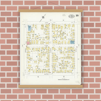 Old map wall art mockup — magnetic wood frame on brick wall — Sanborn Fire Insurance Map from Key West, Monroe County, Florida (1912), Sheet #0010