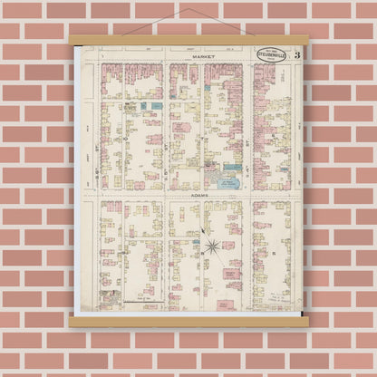 Old map wall art mockup — magnetic wood frame on brick wall — Sanborn Fire Insurance Map from Steubenville, Jefferson County, Ohio (1885), Sheet #0003