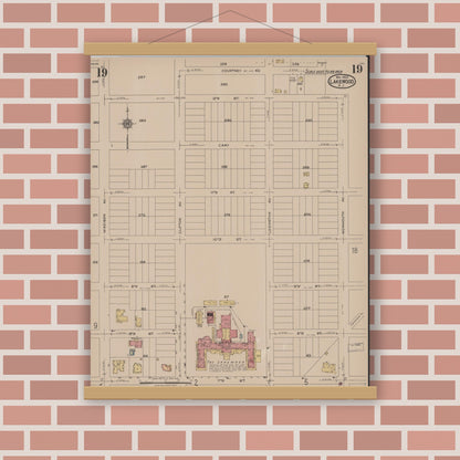 Old map wall art mockup — magnetic wood frame on brick wall — Sanborn Fire Insurance Map from Lakewood, Ocean County, New Jersey (1922), Sheet #0019
