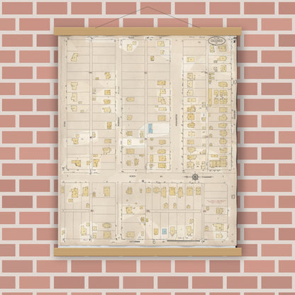 Old map wall art mockup — magnetic wood frame on brick wall — Sanborn Fire Insurance Map from Calexico, Imperial County, California (1949), Sheet #0007