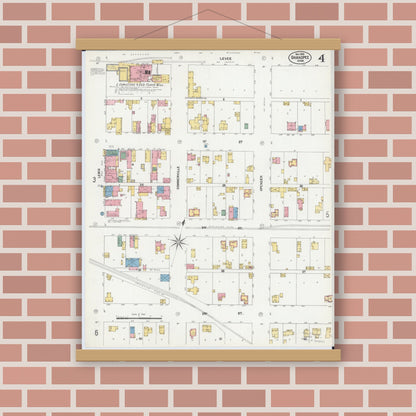 Old map wall art mockup — magnetic wood frame on brick wall — Sanborn Fire Insurance Map from Shakopee, Scott County, Minnesota (1902), Sheet #0004