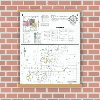 Old map wall art mockup — magnetic wood frame on brick wall — Sanborn Fire Insurance Map from Stewartville, Olmsted County, Minnesota (1950), Sheet #0001