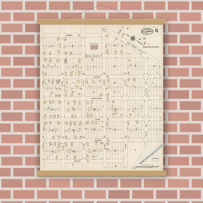 Old map wall art mockup — magnetic wood frame on brick wall — Sanborn Fire Insurance Map from El Campo, Wharton County, Texas (1922), Sheet #0006