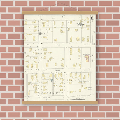 Old map wall art mockup — magnetic wood frame on brick wall — Sanborn Fire Insurance Map from Hudson, St. Croix County, Wisconsin (1912), Sheet #0011