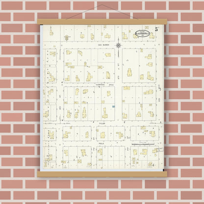Old map wall art mockup — magnetic wood frame on brick wall — Sanborn Fire Insurance Map from Black River Falls, Jackson County, Wisconsin (1914), Sheet #0005