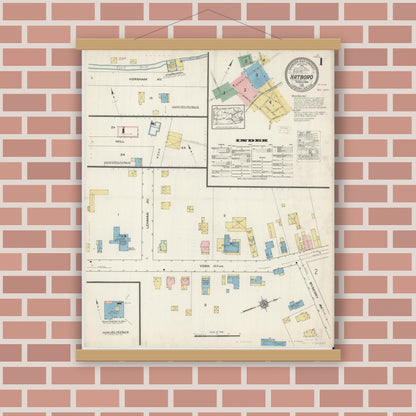 Old map wall art mockup — magnetic wood frame on brick wall — Sanborn Fire Insurance Map from Hatboro, Montgomery County, Pennsylvania (1915), Sheet #0001