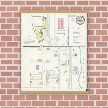 Old map wall art mockup — magnetic wood frame on brick wall — Sanborn Fire Insurance Map from Goldsboro, York County, Pennsylvania (1908) - Complete Map Set