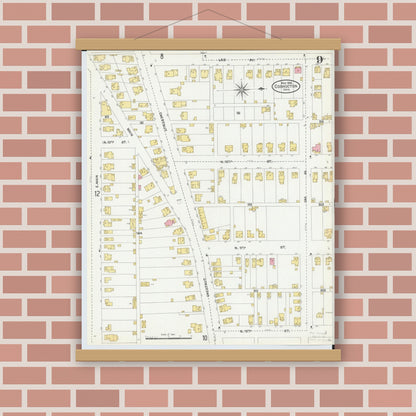 Old map wall art mockup — magnetic wood frame on brick wall — Sanborn Fire Insurance Map from Coshocton, Coshocton County, Ohio (1905), Sheet #0009