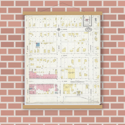 Old map wall art mockup — magnetic wood frame on brick wall — Sanborn Fire Insurance Map from Colfax, McLean County, Illinois (1914), Sheet #0002