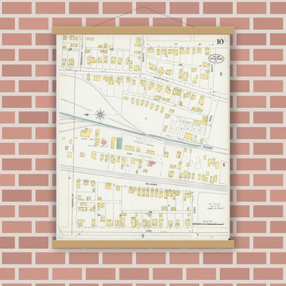 Old map wall art mockup — magnetic wood frame on brick wall — Sanborn Fire Insurance Map from Sharon, Mercer County, Pennsylvania (1903), Sheet #0010