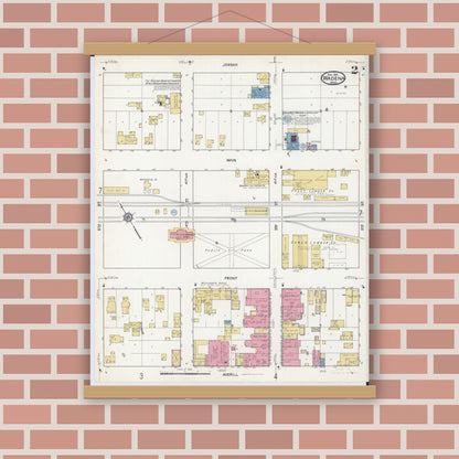 Old map wall art mockup — magnetic wood frame on brick wall — Sanborn Fire Insurance Map from Wadena, Wadena County, Minnesota (1916), Sheet #0002