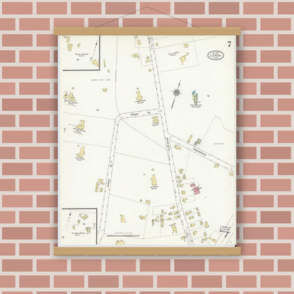 Old map wall art mockup — magnetic wood frame on brick wall — Sanborn Fire Insurance Map from Lenox, Berkshire County, Massachusetts (1911), Sheet #0007