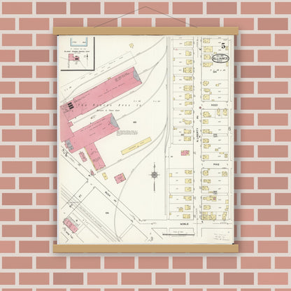 Old map wall art mockup — magnetic wood frame on brick wall — Sanborn Fire Insurance Map from Alliance, Stark County, Ohio (1921), Sheet #0005