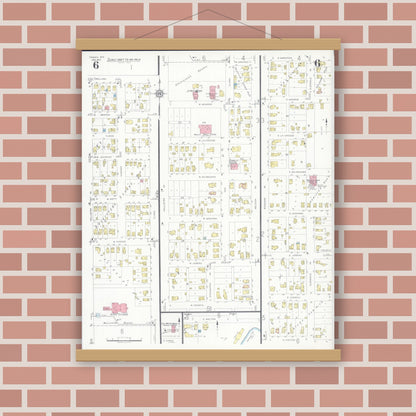 Old map wall art mockup — magnetic wood frame on brick wall — Sanborn Fire Insurance Map from Tomah, Monroe County, Wisconsin (1937), Sheet #0006