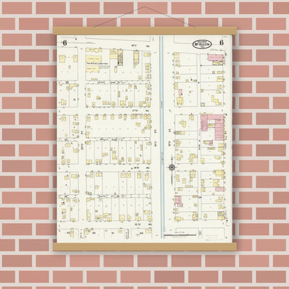 Old map wall art mockup — magnetic wood frame on brick wall — Sanborn Fire Insurance Map from McAllen, Hidalgo County, Texas (1925), Sheet #0006