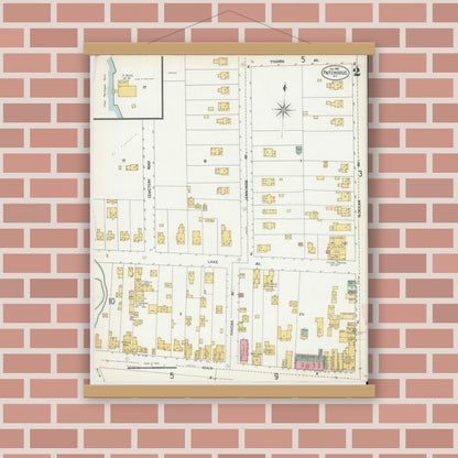 Old map wall art mockup — magnetic wood frame on brick wall — Sanborn Fire Insurance Map from Patchogue, Suffolk County, New York (1902) - Complete Map Set
