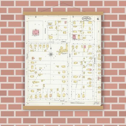 Old map wall art mockup — magnetic wood frame on brick wall — Sanborn Fire Insurance Map from Crown Point, Lake County, Indiana (1905), Sheet #0006