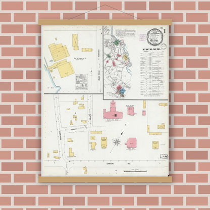Old map wall art mockup — magnetic wood frame on brick wall — Sanborn Fire Insurance Map from Milton, Norfolk County, Massachusetts (1901) - Complete Map Set