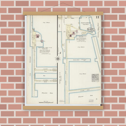 Old map wall art mockup — magnetic wood frame on brick wall — Sanborn Fire Insurance Map from Alpena, Alpena County, Michigan (1884), Sheet #0011