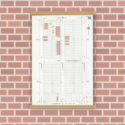 Old map wall art mockup — magnetic wood frame on brick wall — Sanborn Fire Insurance Map from Chicago, Cook County, Illinois (1920), Sheet #0068