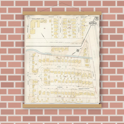Old map wall art mockup — magnetic wood frame on brick wall — Sanborn Fire Insurance Map from Burlingame, San Mateo County, California (1949), Sheet #0041