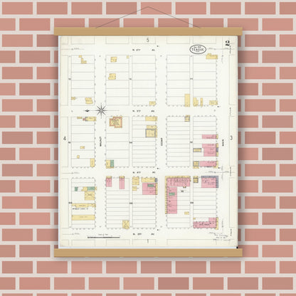 Old map wall art mockup — magnetic wood frame on brick wall — Sanborn Fire Insurance Map from Teague, Freestone County, Texas (1908), Sheet #0002