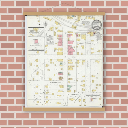 Old map wall art mockup — magnetic wood frame on brick wall — Sanborn Fire Insurance Map from Fennville, Allegan County, Michigan (1899), Sheet #0001