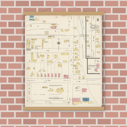 Old map wall art mockup — magnetic wood frame on brick wall — Sanborn Fire Insurance Map from Willoughby, Lake County, Ohio (1922), Sheet #0003