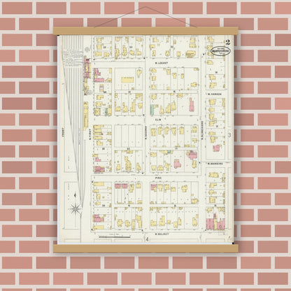 Old map wall art mockup — magnetic wood frame on brick wall — Sanborn Fire Insurance Map from Murphysboro, Jackson County, Illinois (1897), Sheet #0002