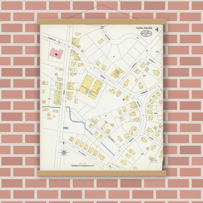 Old map wall art mockup — magnetic wood frame on brick wall — Sanborn Fire Insurance Map from Melrose, Middlesex County, Massachusetts (1903), Sheet #0004