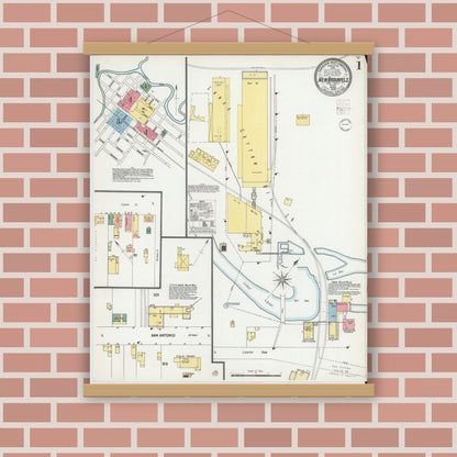 Old map wall art mockup — magnetic wood frame on brick wall — Sanborn Fire Insurance Map from New Braunfels, Comal County, Texas (1902) - Complete Map Set